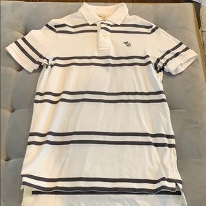 Abercrombie & Fitch white grey polo stripe muscle